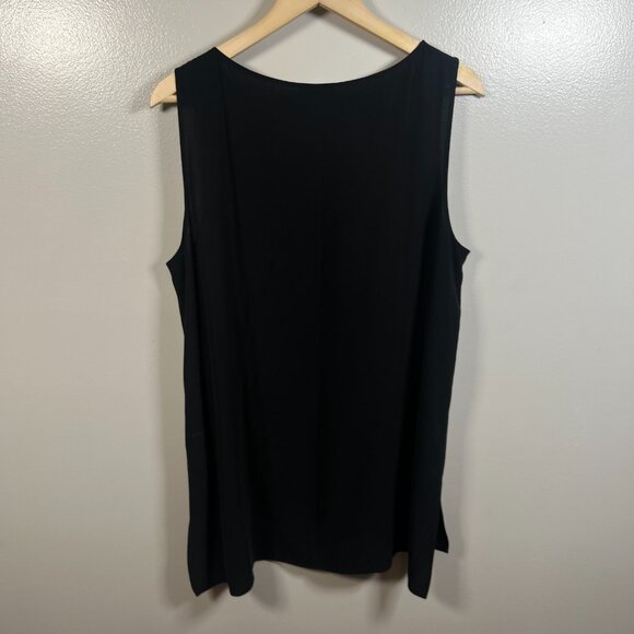Eileen Fisher Silk Sleeveless Tunic Size Large Black Minimal Lagenlook Layer - Picture 2 of 8